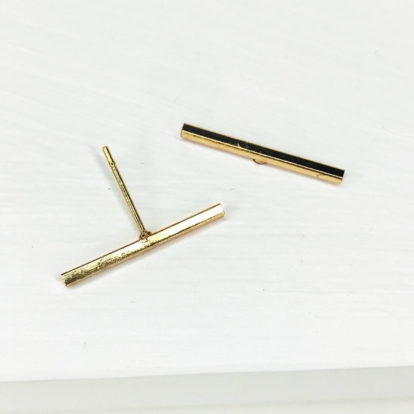 Gold Bar Stud Earrings - Picture 6 of 8